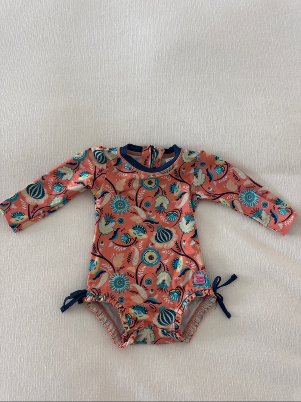 RuffleButts Coral/Navy  Floral Infant Bathing Suit